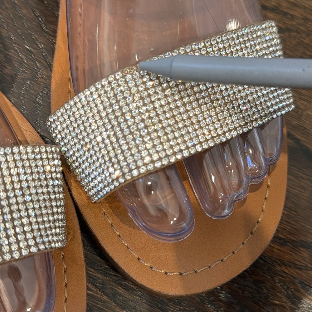 Steve Madden Rage Sandal Tan Sandals with Rhinestone Strap women’s 8 diamond - Picture 11 of 11
